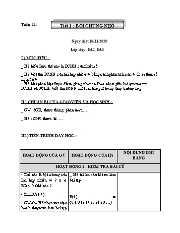 Giáo án Đại số Lớp 6 - Tuần 11 - Năm học 2020-2021