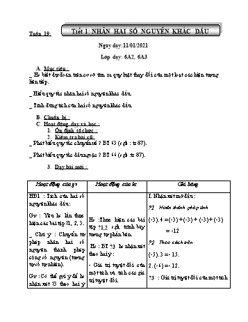Giáo án Đại số Lớp 6 - Tuần 19 - Năm học 2020-2021