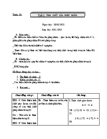 Giáo án Đại số Lớp 6 - Tuần 20 - Năm học 2020-2021