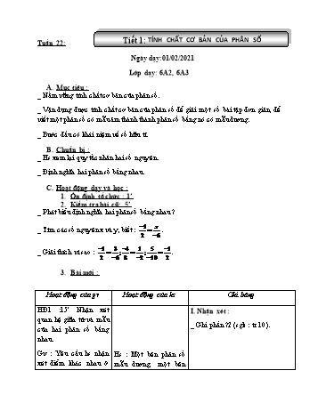 Giáo án Đại số Lớp 6 - Tuần 22 - Năm học 2020-2021