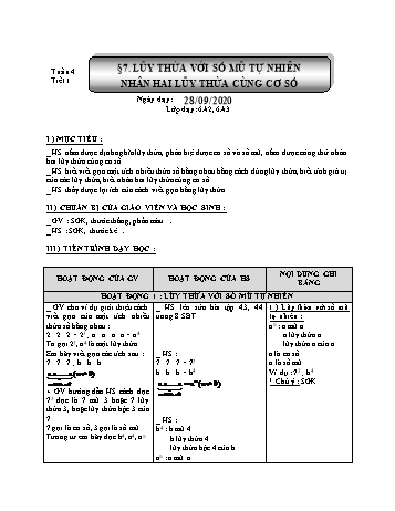 Giáo án Đại số Lớp 6 - Tuần 4 - Năm học 2020-2021