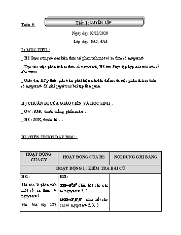 Giáo án Đại số Lớp 6 - Tuần 9 - Năm học 2020-2021