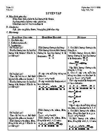 Giáo án Đại số Lớp 7 - Tuần 12 - Năm học 2020-2021