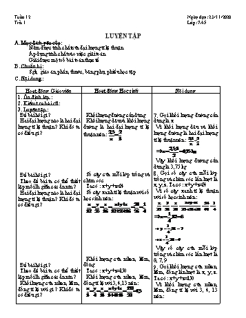Giáo án Đại số Lớp 7 - Tuần 12 - Năm học 2020-2021