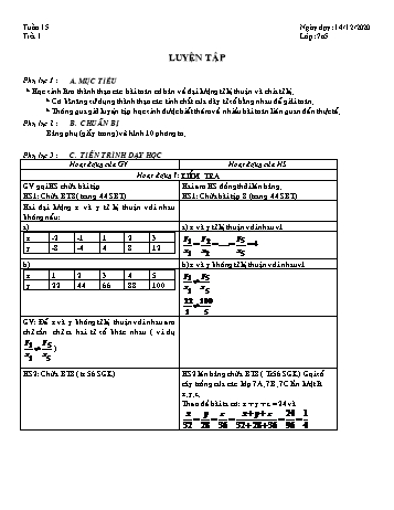 Giáo án Đại số Lớp 7 - Tuần 15 - Năm học 2020-2021