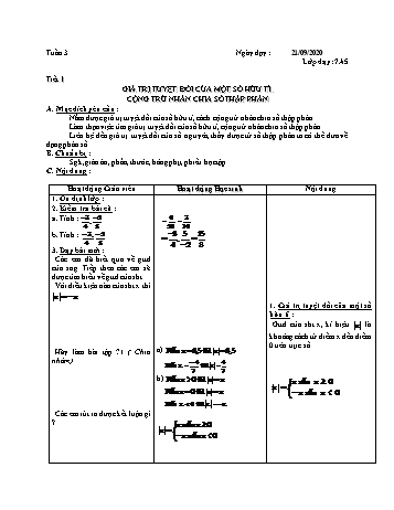 Giáo án Đại số Lớp 7 - Tuần 3 - Năm học 2020-2021