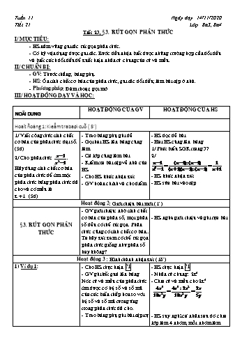 Giáo án Đại số Lớp 8 - Tuần 11 - Năm học 2020-2021