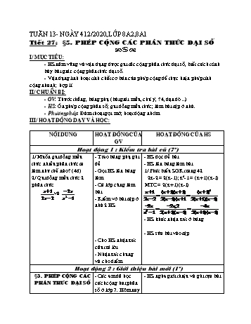 Giáo án Đại số Lớp 8 - Tuần 13 - Năm học 2020-2021