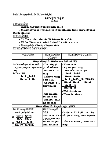 Giáo án Đại số Lớp 8 - Tuần 15 - Năm học 2020-2021