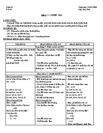 Giáo án Đại số Lớp 8 - Tuần 2 - Năm học 2020-2021