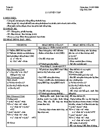 Giáo án Đại số Lớp 8 - Tuần 3 - Năm học 2020-2021
