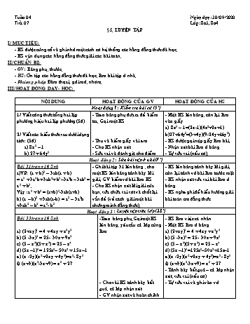 Giáo án Đại số Lớp 8 - Tuần 4 - Năm học 2020-2021