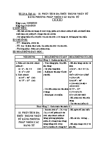 Giáo án Đại số Lớp 8 - Tuần 6 - Năm học 2020-2021