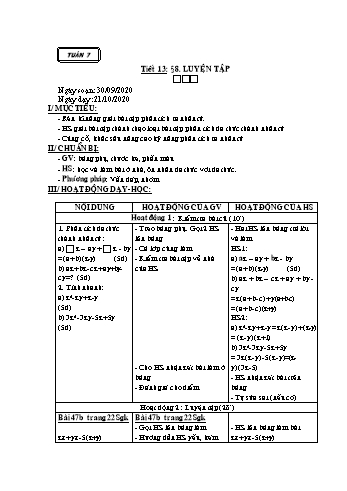 Giáo án Đại số Lớp 8 - Tuần 7 - Năm học 2020-2021