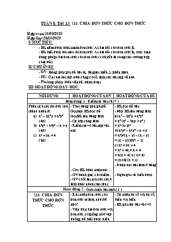 Giáo án Đại số Lớp 8 - Tuần 8 - Năm học 2020-2021