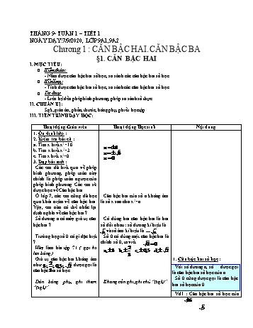Giáo án Đại số Lớp 9 - Tuần 1 - Năm học 2020-2021