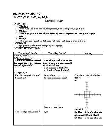 Giáo án Đại số Lớp 9 - Tuần 10 - Năm học 2020-2021