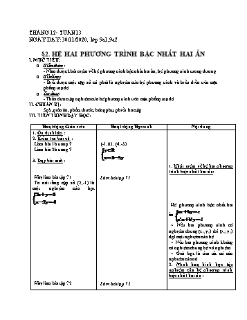 Giáo án Đại số Lớp 9 - Tuần 13 - Năm học 2020-2021