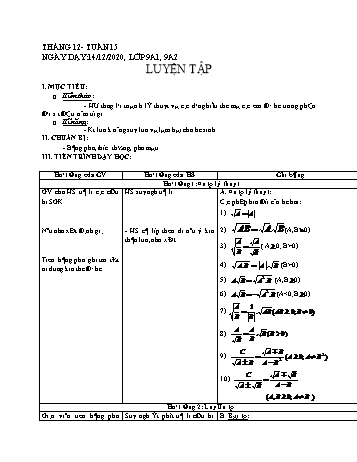 Giáo án Đại số Lớp 9 - Tuần 15 - Năm học 2020-2021