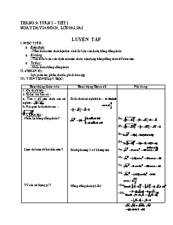 Giáo án Đại số Lớp 9 - Tuần 2 - Năm học 2020-2021