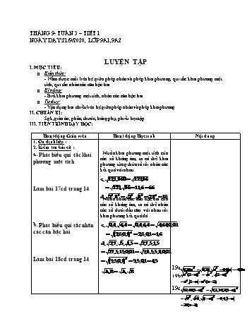 Giáo án Đại số Lớp 9 - Tuần 3 - Năm học 2020-2021