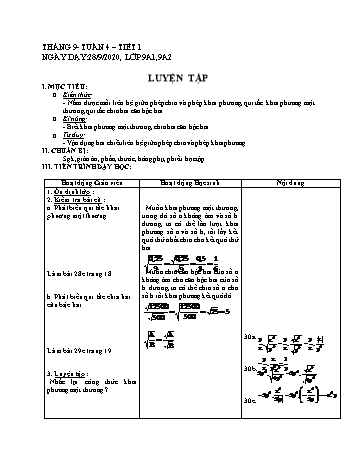 Giáo án Đại số Lớp 9 - Tuần 4 - Năm học 2020-2021