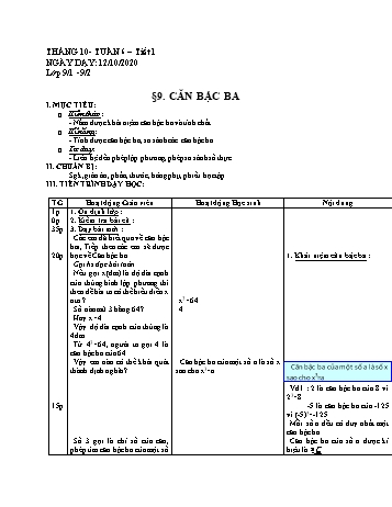 Giáo án Đại số Lớp 9 - Tuần 6 - Năm học 2020-2021