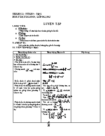 Giáo án Đại số Lớp 9 - Tuần 9 - Năm học 2020-2021