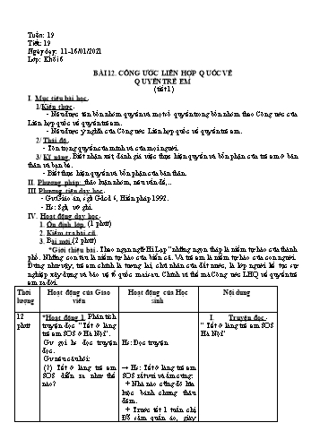 Giáo án Giáo dục công dân Lớp 6 - Bài 12: Công ước liên hợp quốc về quyền trẻ em - Năm học 2020-2021