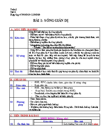 Giáo án Giáo dục công dân Lớp 7 - Bài 1: Sống giản dị - Năm học 2020-2021