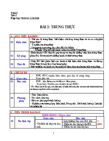 Giáo án Giáo dục công dân Lớp 7 - Bài 2: Trung thực - Năm học 2020-2021