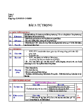 Giáo án Giáo dục công dân Lớp 7 - Bài 3: Tự trọng - Năm học 2020-2021