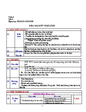 Giáo án Giáo dục công dân Lớp 7 - Bài 4: Đạo đức và kỉ luật - Năm học 2020-2021