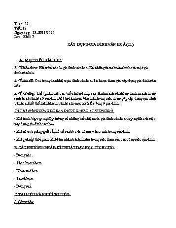Giáo án Giáo dục công dân Lớp 7 - Bài: Xây dựng gia đình văn hóa - Năm học 2020-2021