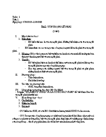 Giáo án Giáo dục công dân Lớp 8 - Bài 1: Tôn trọng lẽ phải - Năm học 2020-2021