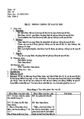 Giáo án Giáo dục công dân Lớp 8 - Bài 13: Phòng chống tệ nạn xã hội - Năm học 2020-2021