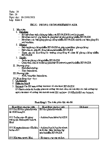 Giáo án Giáo dục công dân Lớp 8 - Bài 14: Phòng, chống nhiễm HIV/AIDS - Năm học 2020-2021