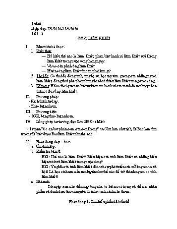 Giáo án Giáo dục công dân Lớp 8 - Bài 2: Liêm khiết - Năm học 2020-2021