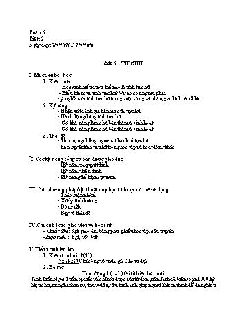 Giáo án Giáo dục công dân Lớp 9 - Bài 2: Tự chủ - Năm học 2020-2021