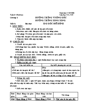 Giáo án Hình học Khối 7 - Tuần 1 - Năm học 2020-2021