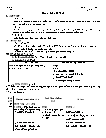 Giáo án Hình học Khối 7 - Tuần 10 - Năm học 2020-2021