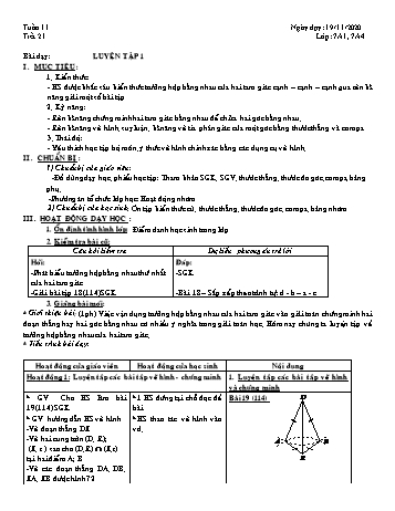 Giáo án Hình học Khối 7 - Tuần 11 - Năm học 2020-2021