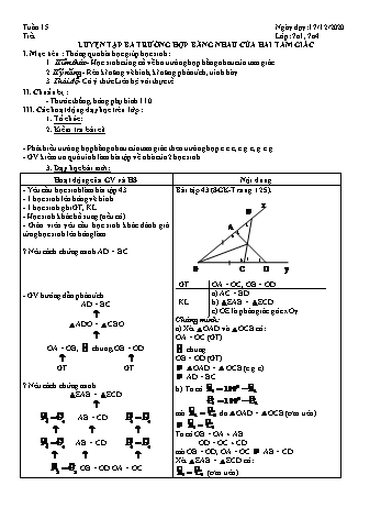 Giáo án Hình học Khối 7 - Tuần 15 - Năm học 2020-2021