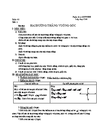 Giáo án Hình học Khối 7 - Tuần 2 - Năm học 2020-2021