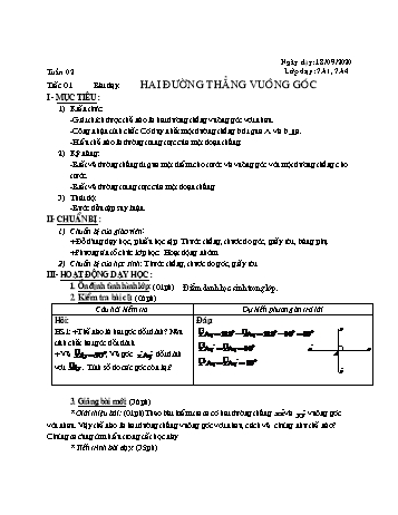 Giáo án Hình học Khối 7 - Tuần 2 - Năm học 2020-2021