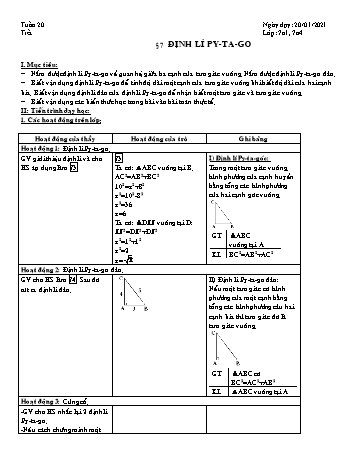 Giáo án Hình học Khối 7 - Tuần 20 - Năm học 2020-2021
