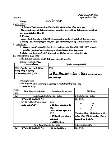 Giáo án Hình học Khối 7 - Tuần 4 - Năm học 2020-2021