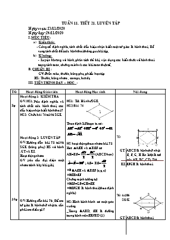Giáo án Hình học Khối 8 - Tuần 11 - Năm học 2020-2021