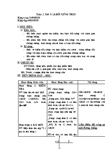 Giáo án Hình học Khối 8 - Tuần 5 - Năm học 2020-2021