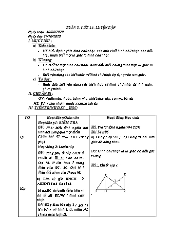 Giáo án Hình học Khối 8 - Tuần 8 - Năm học 2020-2021